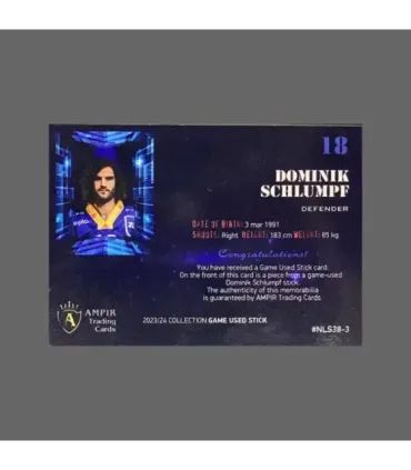 2023/24 AMPIR Game Used Stick #NLS38-3 Dominik Schlumpf (EV Zug) 1 of 1 | AMPIR Trading Cards