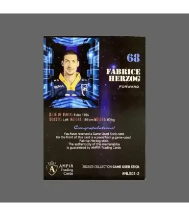 2022/23 AMPIR Game Used Stick #NLS01-2 Fabrice Herzog (EV Zug)  | AMPIR Trading Cards