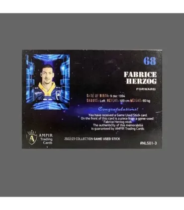 2022/23 AMPIR Game Used Stick #NLS01-3 Fabrice Herzog (EV Zug) 1 of 1 | AMPIR Trading Cards