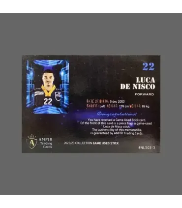 2022/23 AMPIR Game Used Stick #NLS03-3 Luca de Nisco (EV Zug) 1 of 1 | AMPIR Trading Cards