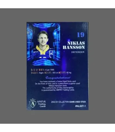 2022/23 AMPIR Game Used Stick #NLS07-1 Niklas Hansson (EV Zug)  | AMPIR Trading Cards