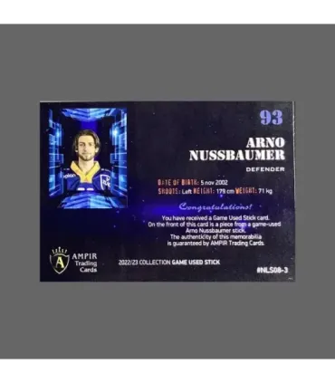 2022/23 AMPIR Game Used Stick #NLS08-3 Arno Nussbaumer (EV Zug) 1 of 1 | AMPIR Trading Cards