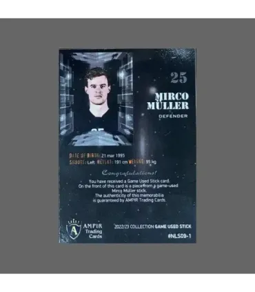 2022/23 AMPIR Game Used Stick #NLS09-1 Mirco Müller (HC Lugano)  | AMPIR Trading Cards