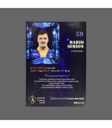 2022/23 AMPIR Game Used Stick #NLS11-2 Dario Simion (EV Zug)  | AMPIR Trading Cards