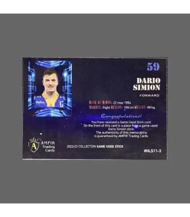 2022/23 AMPIR Game Used Stick #NLS11-3 Dario Simion (EV Zug) 1 of 1 | AMPIR Trading Cards