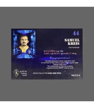 2022/23 AMPIR Game Used Stick #NLS13-3 Samuel Kreis (EV Zug) 1 of 1 | AMPIR Trading Cards