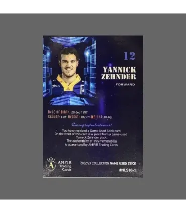 2022/23 AMPIR Game Used Stick #NLS16-1 Yannick Zehnder (EV Zug)  | AMPIR Trading Cards