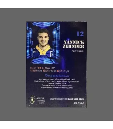 2022/23 AMPIR Game Used Stick #NLS16-2 Yannick Zehnder (EV Zug)  | AMPIR Trading Cards