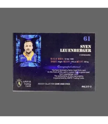 2022/23 AMPIR Game Used Stick #NLS17-3 Sven Leuenberger (EV Zug) 1 of 1 | AMPIR Trading Cards
