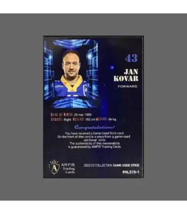 2022/23 AMPIR Game Used Stick #NLS19-1 Jan Kovar (EV Zug)  | AMPIR Trading Cards