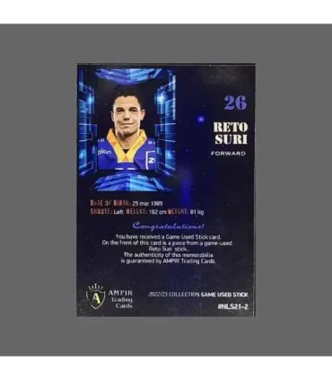 2022/23 AMPIR Game Used Stick #NLS21-2 Reto Suri (EV Zug)  | AMPIR Trading Cards