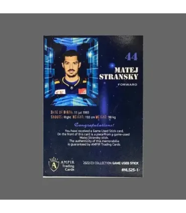 2022/23 AMPIR Game Used Stick #NLS25-1 Matej Stransky (HC Davos)  | AMPIR Trading Cards