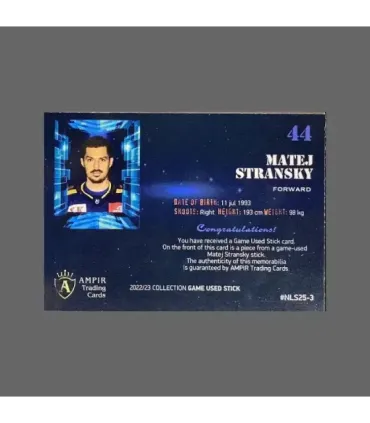 2022/23 AMPIR Game Used Stick #NLS25-3 Matej Stransky (HC Davos) 1 of 1 | AMPIR Trading Cards