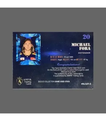 2022/23 AMPIR Game Used Stick #NLS27-3 Michael Fora (HC Davos) 1 of 1 | AMPIR Trading Cards